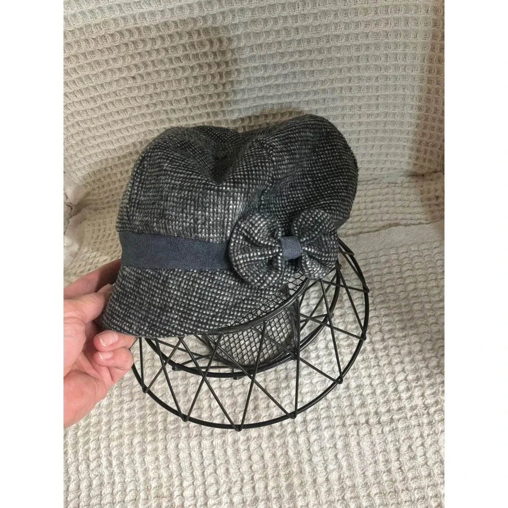 Dark Academia Womens Unbranded Newsboy Cap One Size Grey Tweed Bow Hat